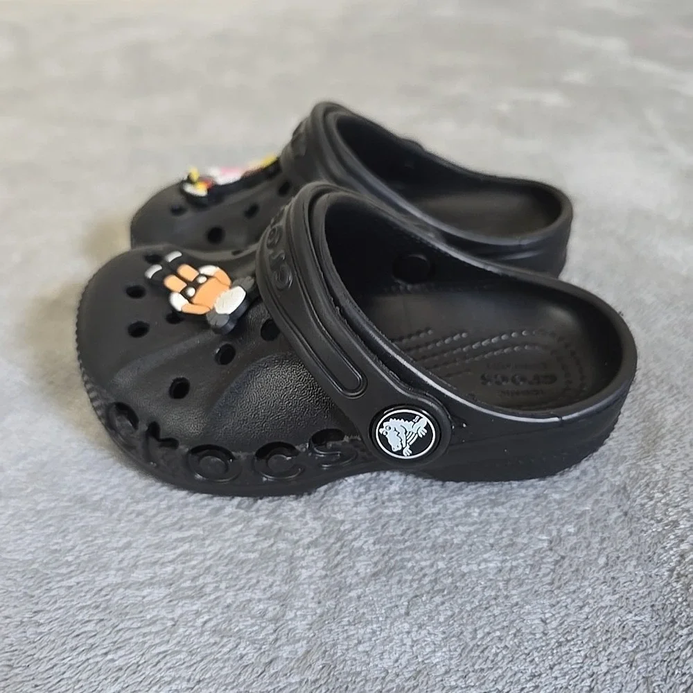 Crocs Baya Clog Toddler 7c Black With Kaws Charms Slip On Casual‎ Outdoors